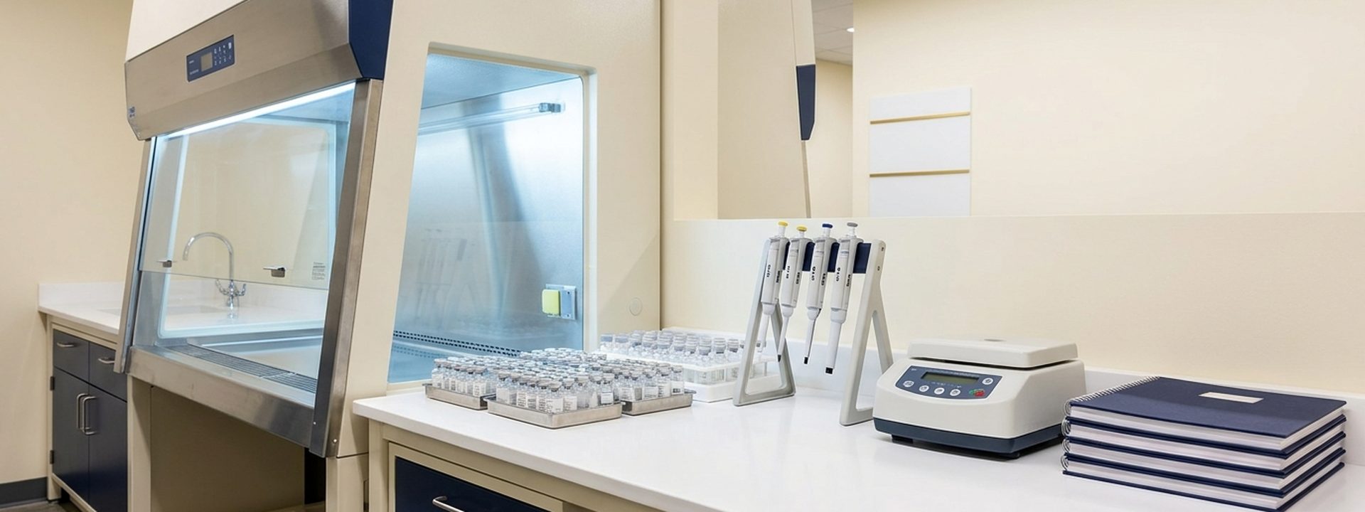 Sterile peptide extraction workstation inside the regulated facility.